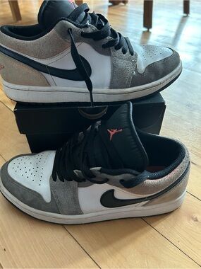 Nike air Jordan 1 Low SE in White, Gray & Black with Coral